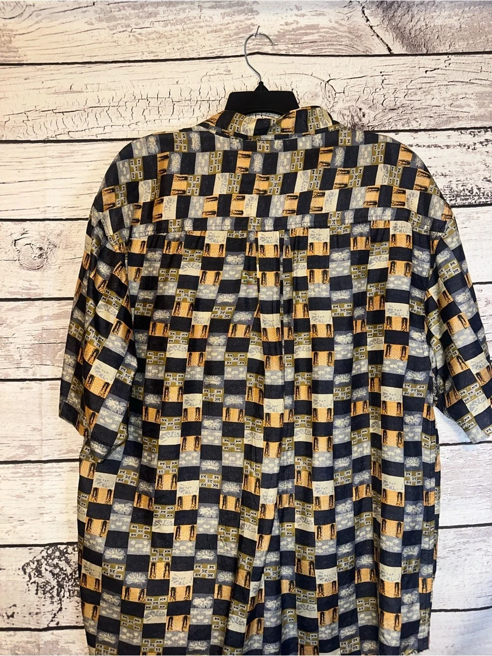 Vintage 90s Summa 100% Silk Abstract Geometric Button Up Shirt Mens L
